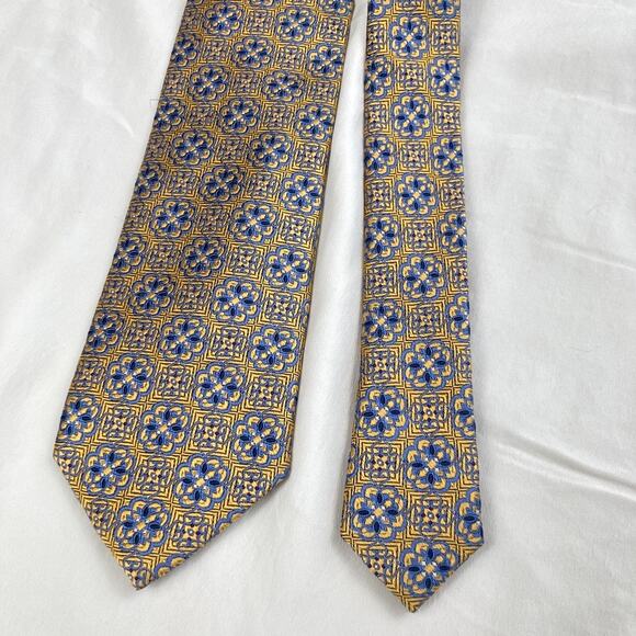 Lot of 2 Gold & Red 100% Silk Geometric Medallion Print Slim Ties Classic Length - Picture 9 of 12
